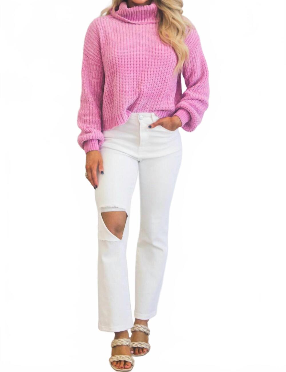 NEW ZENANA winter wishes chenille turtleneck sweater in mauve pink - Picture 2 of 3